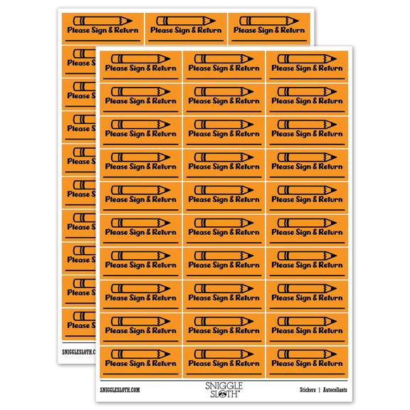 Please Sign and Return Pencil School Sticker Set - Orange - Matte Finish - 1.75" Medium