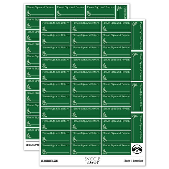 Please Sign and Return Rose Signature Line Sticker Set - Dark Green - Matte Finish - 1.5" Small