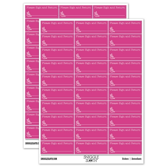 Please Sign and Return Rose Signature Line Sticker Set - Hot Pink - Gloss Finish - 1.75" Medium