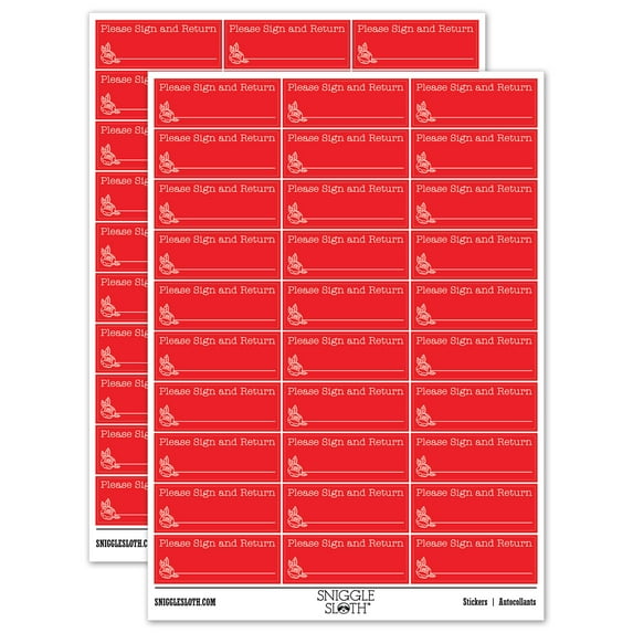 Please Sign and Return Rose Signature Line Sticker Set - Red - Gloss Finish - 1.75" Medium
