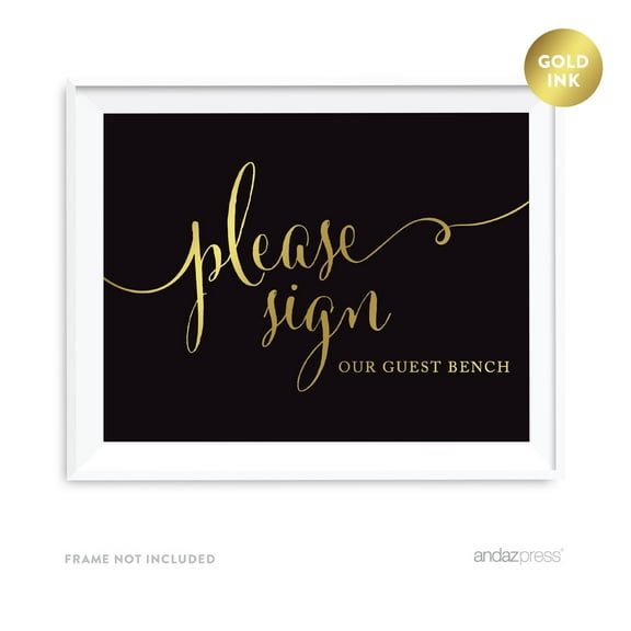 Please Sign our Guest Bench Black and Metallic Gold Wedding Signs