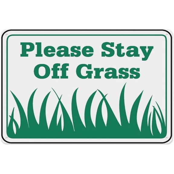 Please Stay Off Grass Sign 8"x12", Aluminum Tin Warning Signs for Home Outdoor Garden, High Visibility Lawn Sign for Garden