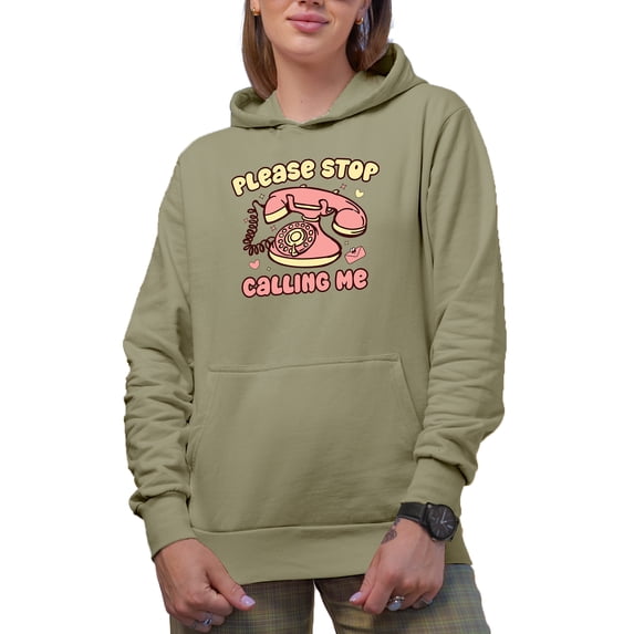 Please Stop Calling Me with Retro Telephone, Anti Valentine's Day Gift, Sand Hooded Sweatshirt or Hoodie, Small