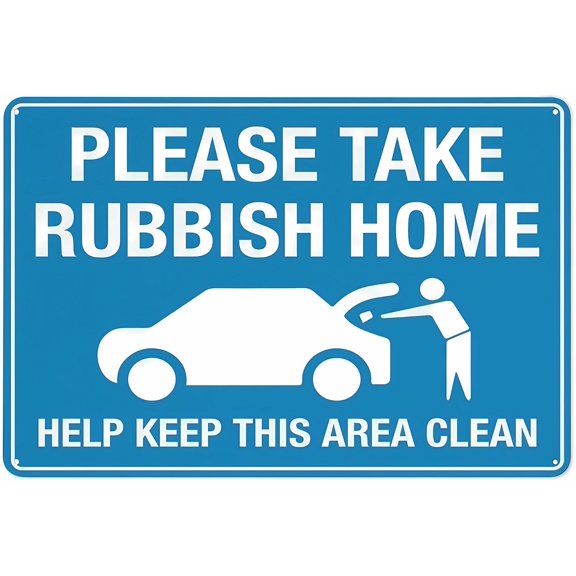 Please Take Rubbish Home Sign - 8"x12" Warning Sticker Security Sign, Outdoor Use for Home, Business, Park