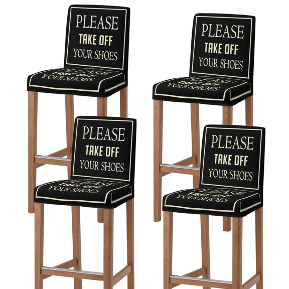 Please Take off Your Shoes Bar Stool Covers - Stretch Dining Chair Covers Set of 4, Black Beige Bar Chair Cover Removable Counter Stool Pub Chairs Slipcovers Protectors for Kitchen/Cafe