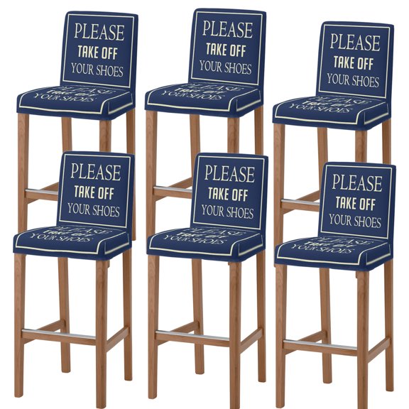 Please Take off Your Shoes Bar Stool Covers - Stretch Dining Chair Covers Set of 6, Blue White Bar Chair Cover Removable Counter Stool Pub Chairs Slipcovers Protectors for Kitchen/Cafe