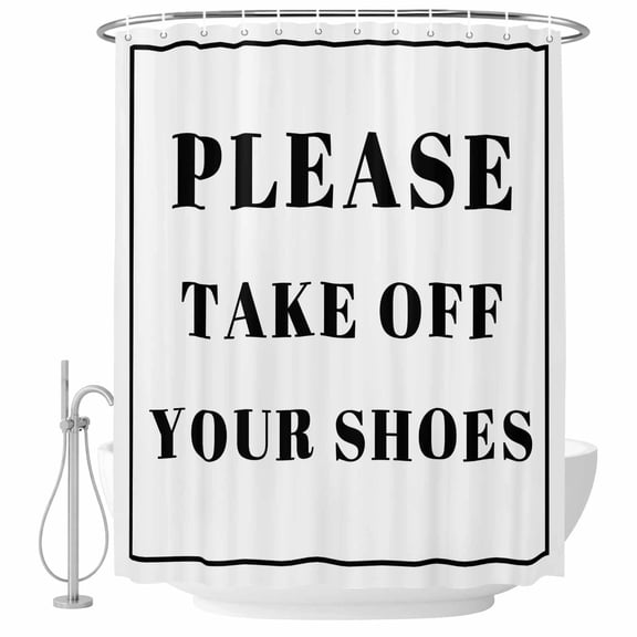 Please Take off Your Shoes Bathroom Shower Curtains with Hooks, Simple Text Waterproof Fabric Washable Shower Curtain for Home Hotel Bathtub Decor 36x72 Inch