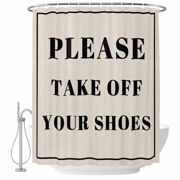 Please Take off Your Shoes Bathroom Shower Curtains with Hooks, Simple Text Waterproof Fabric Washable Shower Curtain for Home Hotel Bathtub Decor 36x72 Inch