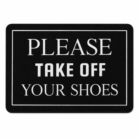 Please Take Off Your Shoes Door Mat, Funny Black Indoor Entryway Rug, Low Profile Welcome Mat with Textured Backing for Front Door, Kitchen, Bathroom, 16 x 24 in