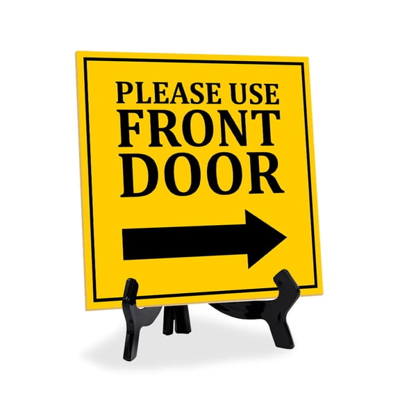 Please Use Front Door 5"x 5" Square Table Sign With Acrylic Easel | Home & Office Decor