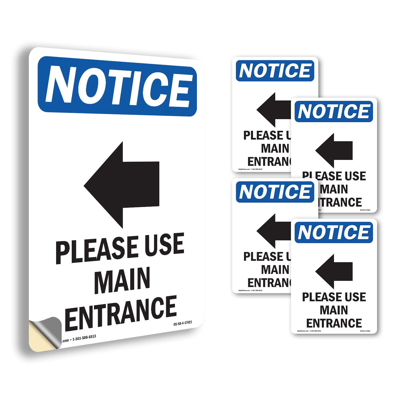 Please Use Main Entrance With Symbol OSHA Notice Vinyl Decal Label 5 ...