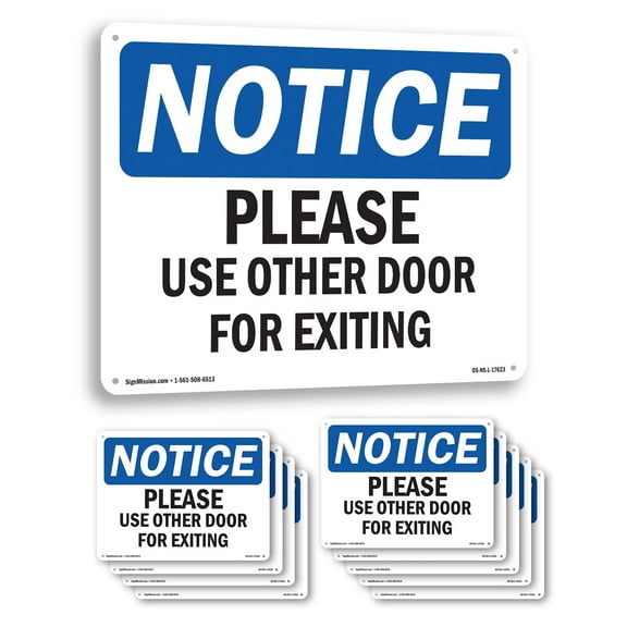 Please Use Other Door For Exiting OSHA Notice Rigid Plastic Sign 24 Inch x 18 Inch - 10 Pack