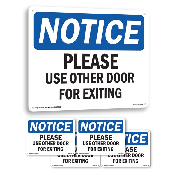 Please Use Other Door For Exiting OSHA Notice Rigid Plastic Sign 24 Inch x 18 Inch - 5 Pack