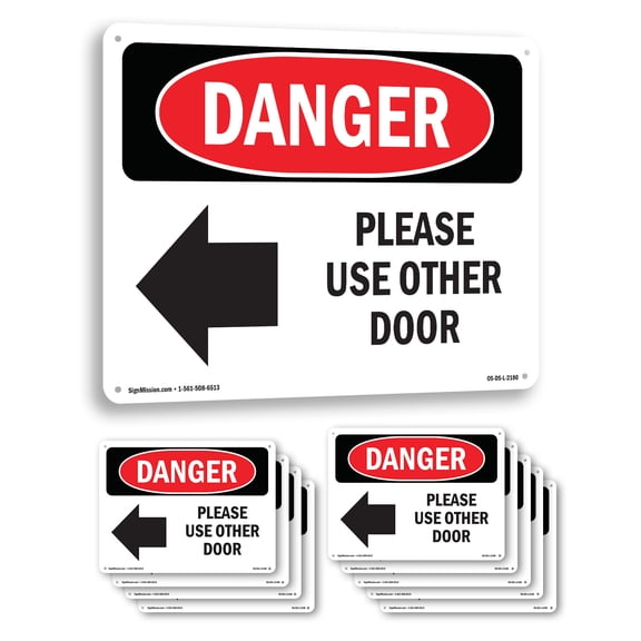 Please Use Other Door OSHA Danger Aluminum Sign 10 Inch x 7 Inch - 10 Pack