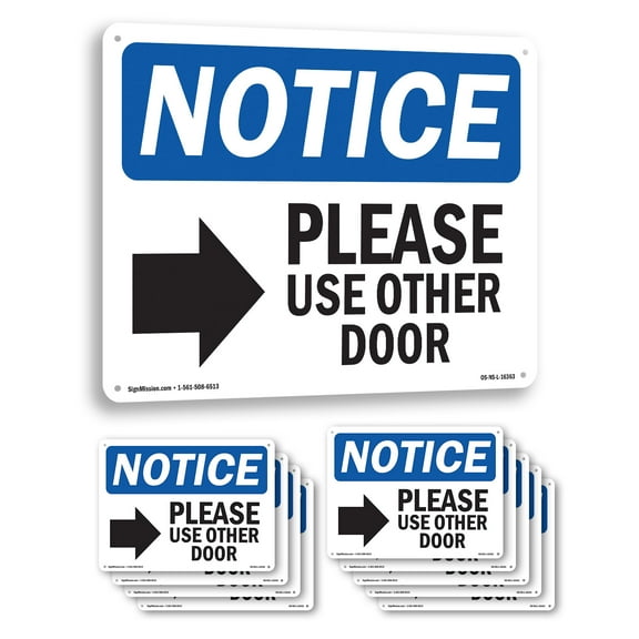 Please Use Other Door OSHA Notice Aluminum Sign 10 Inch x 7 Inch - 10 Pack