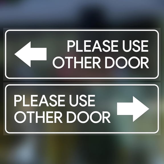 Please Use Other Door Stickers, Left and Right Arrow Decals, 12" x 4" Transparent Vinyl Stickers for Businesses, Offices, Glass Doors (Pack of 4)