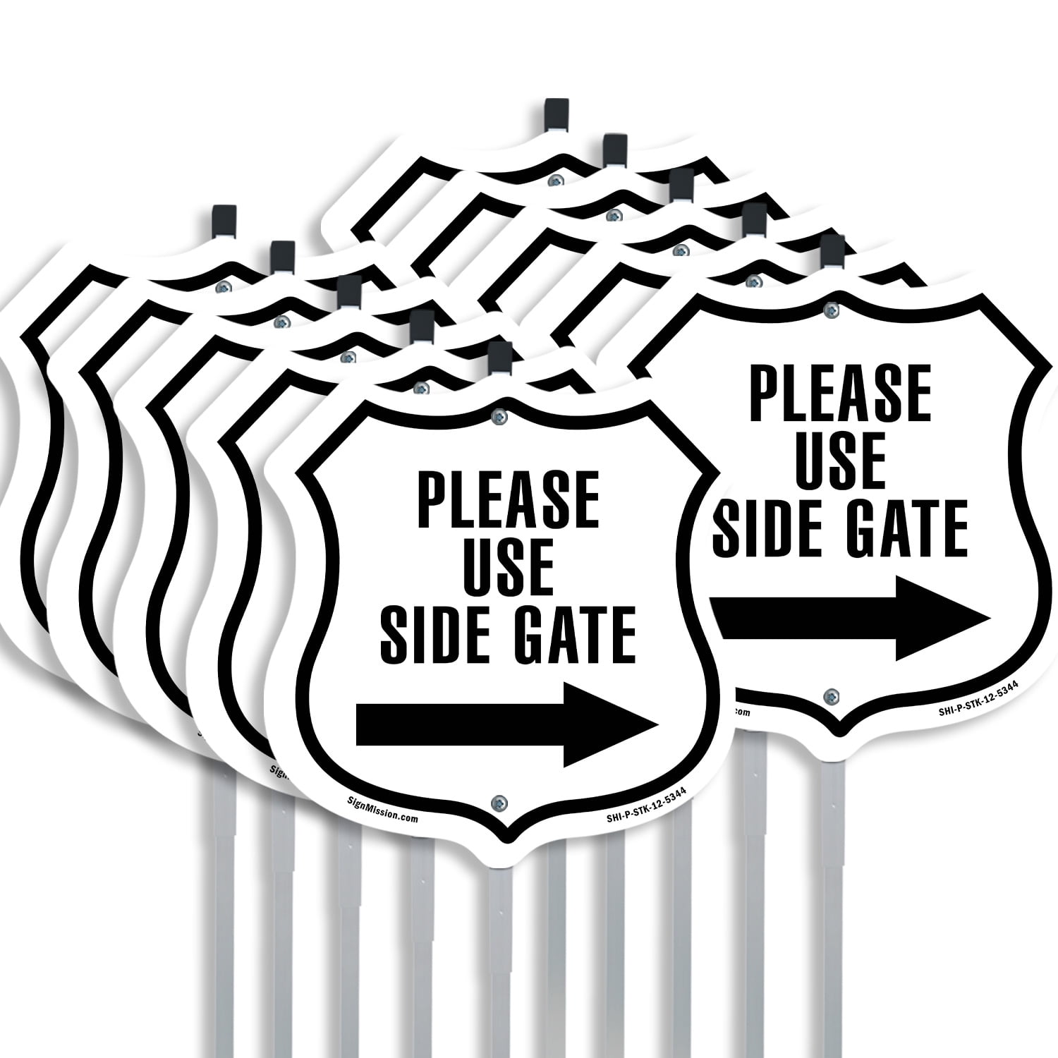 Side Gate Sign Please Use Side Gate Right (10 Pack) 12 inch X 12 inch Shield Shaped ...