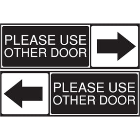 Please Use The Other Door Sticker, Set of 2, Black and White, Vinyl, Self-Adhesive