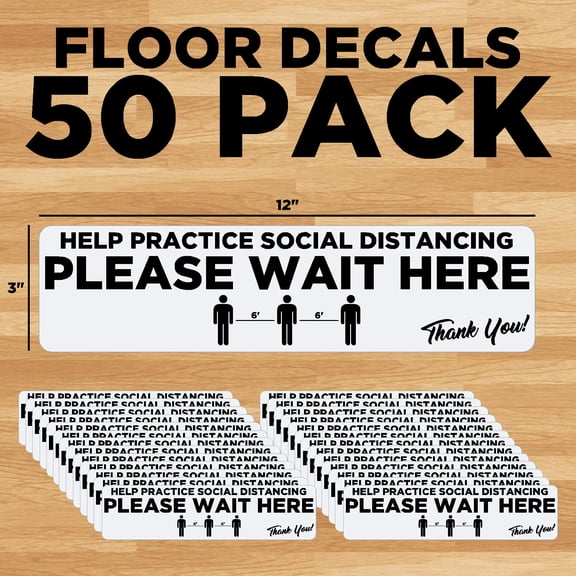 Please Wait Here 6' Reminder Floor Decals for Social Distancing (Decals are 3" x 12") (Pack of 50) - Made in The U.S.A.