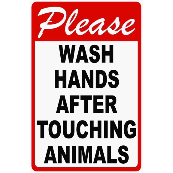 Please Wash Hands After Touching Animals Metal Sign, Hygiene Safety Caution, 8 x 12 Inch