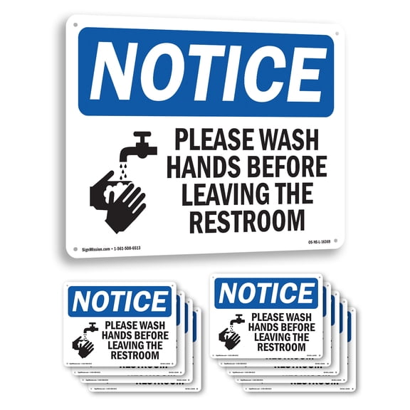 Please Wash Hands Before Leaving Restroom OSHA Notice Aluminum Sign 10 Inch x 7 Inch - 10 Pack