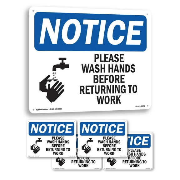 Please Wash Hands Before Returning To Work OSHA Notice Rigid Plastic Sign 24 Inch x 18 Inch - 5 Pack