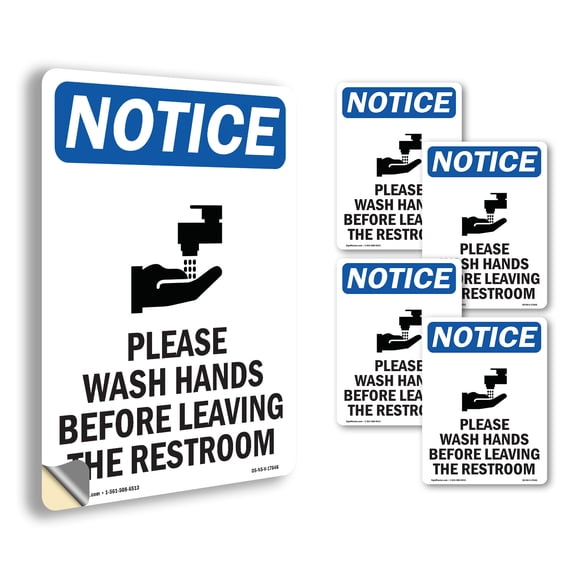 Please Wash Hands Before With Symbol OSHA Notice Vinyl Decal Label 10 Inch x 7 Inch - 5 Pack