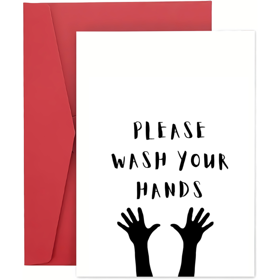 Please Wash Your Hands Reminder Card Clean Hands Promotion for Home or Office Envelope Included, Minimalist Design, Perfect for Health Awareness Campaigns