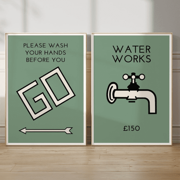 Please Wash Your Hands Bathroom Retro Poster Set 2 Prints Set 2 , Poster Only
