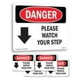 thumbnail image 1 of Please Watch Your Step [Down Arrow] OSHA Danger Aluminum Sign 14 Inch x 10 Inch - 5 Pack, 1 of 8