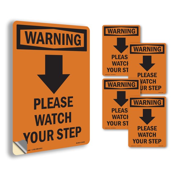 Please Watch Your With Symbol OSHA WARNING Vinyl Decal Label 7 Inch x 5 Inch - 5 Pack