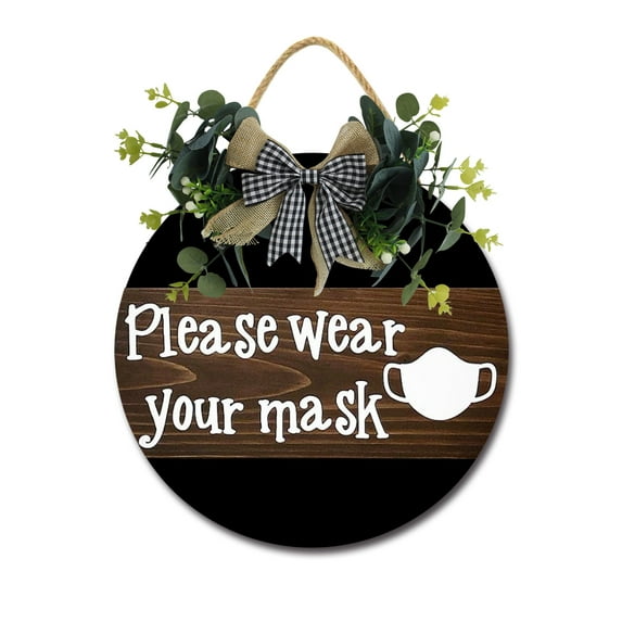 Please Wear Your Face Mask Front Door Sign Funny Wreaths Hanging Wooden Plaque Decoration Round Rustic Wood Farmhouse Porch Decor for Home Front Door Decor, 12 x 12 Inch