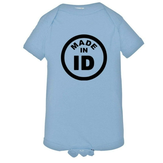 PleaseMeTees™ Baby From Born Made In Idaho Potato ID Logo Label Onsie
