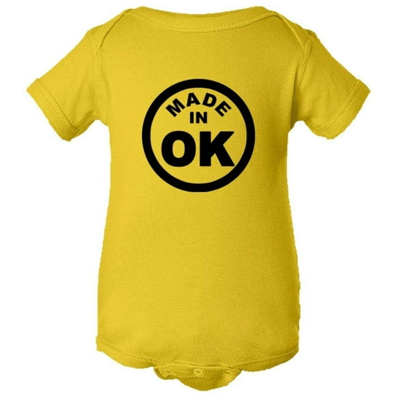 PleaseMeTees™ Baby From Born Made In Oklahoma OK State Logo Label Onsie