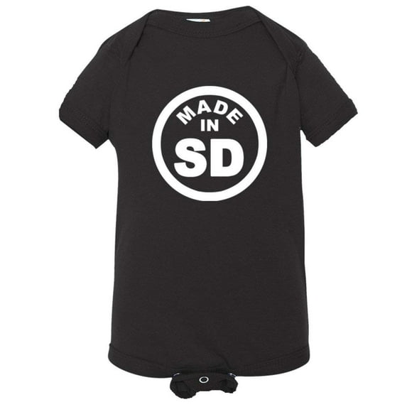 PleaseMeTees™ Baby From Born Made In South Dakota SD Logo Label Jumpsuit