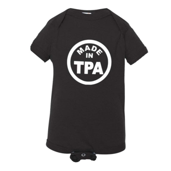 PleaseMeTees™ Baby From Born Made In Tampa FL Florida Logo Label Jumpsuit