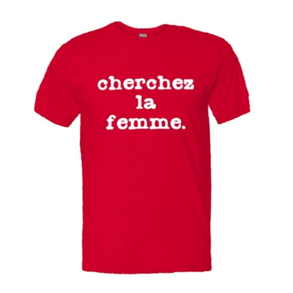 PleaseMeTees™ Mens Cherchez LA Femme Classic French Logo HQ Tee