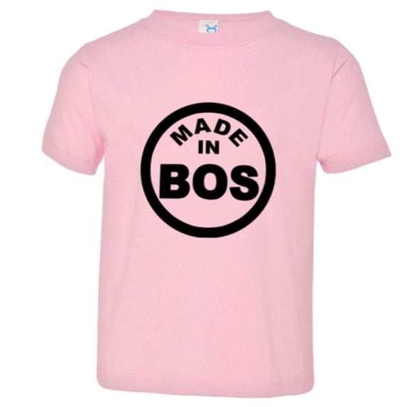 PleaseMeTees™ Toddler From Born Made In Boston MA Strong Logo Label Tee