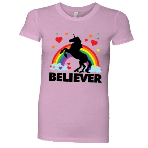 PleaseMeTees™ Womens Believer Unicorn Rainbow I Believe Brony HQ Tee