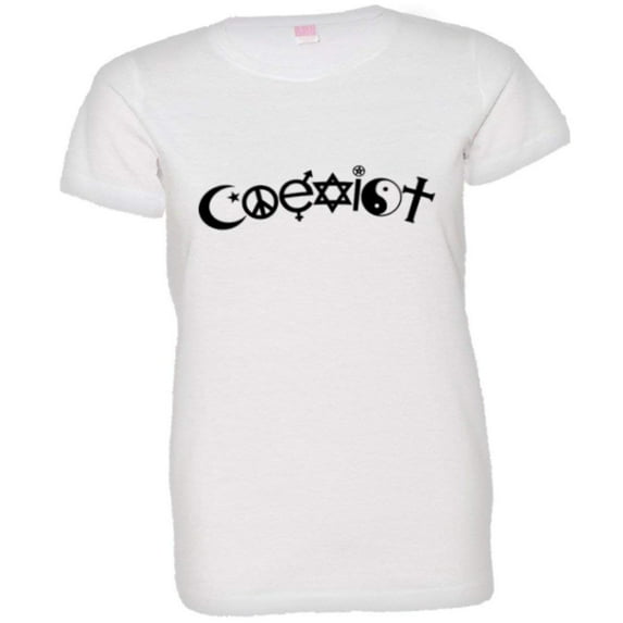 PleaseMeTees™ Womens Classic Arched Coexist Religion Symbols HQ Tee