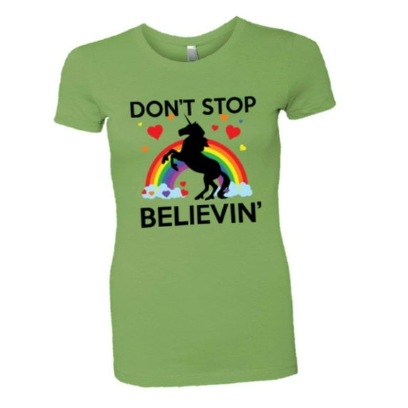 PleaseMeTees™ Womens Dont Stop Believin in Unicorns Brony Pony HQ Tee