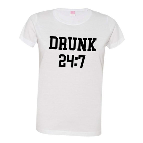 PleaseMeTees™ Womens Drunk 24 7 Drink All Day Sunday Funday Soft HQ Fashion Tee