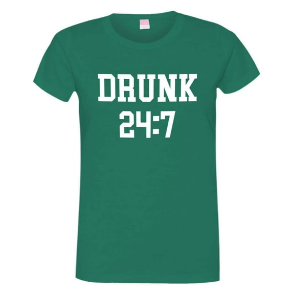 PleaseMeTees™ Womens Drunk 24 7 Drink All Day Sunday Funday Soft HQ Fashion Tee