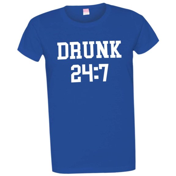 PleaseMeTees™ Womens Drunk 24 7 Drink All Day Sunday Funday Soft HQ Fashion Tee