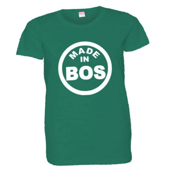 PleaseMeTees™ Womens From Born Made In Boston MA Strong Logo Label Tee