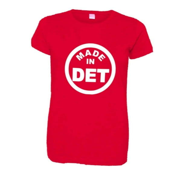 PleaseMeTees™ Womens From Born Made In Detroit MI Logo Label Tag HQ Tee