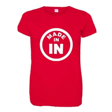 PleaseMeTees™ Womens From Born Made In Indiana In Logo Label Tag HQ Tee