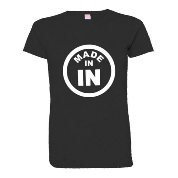 PleaseMeTees™ Womens From Born Made In Indiana In Logo Label Tag HQ Tee