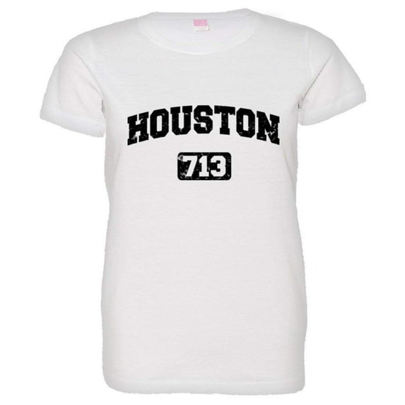 PleaseMeTees™ Womens Houston 713 Area Code Distressed HQ Tee