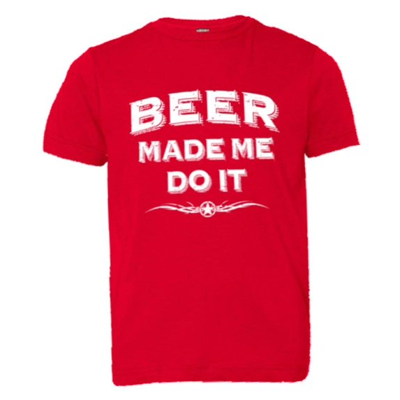 PleaseMeTees™ Youth Beer Made Me Do It Whiskey Drinking Alcohol HQ Tee